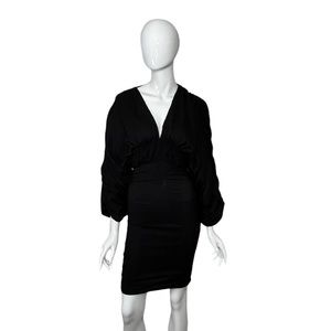 Miss Lola Black Bodycon Dress Small V Neck Long Sleeve